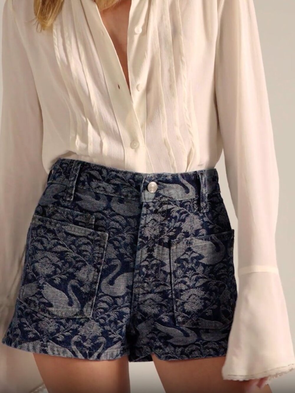 NWT HTF We The Free Bettie Sailor Swan Jacquard Denim Short Boho Festival 29 $98